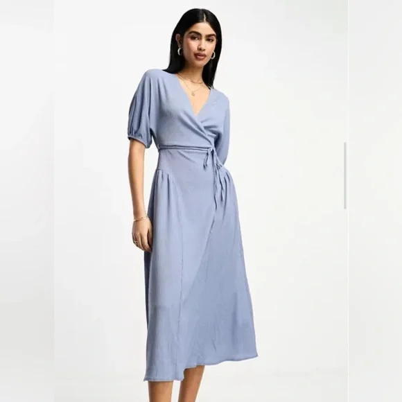 asos wrap dress midi ASOS Design Wrap Midi Shirt Dress with seaming details in grape-Purple